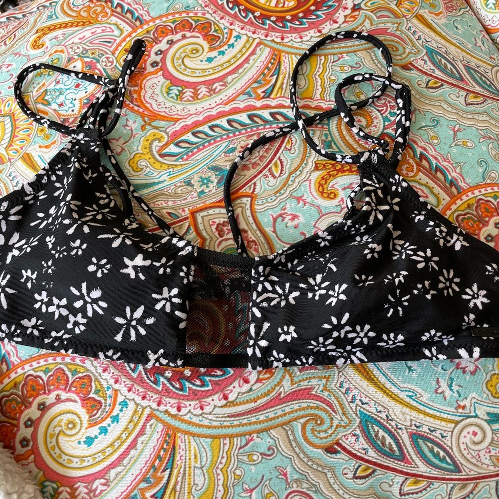 Black with white floral print bikini top